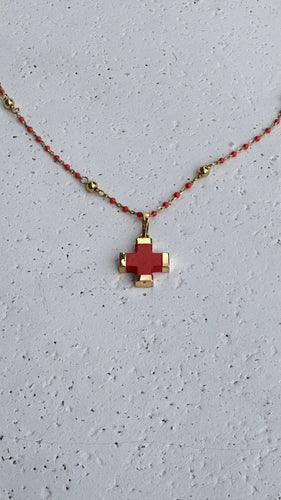 18k gold coral cross
