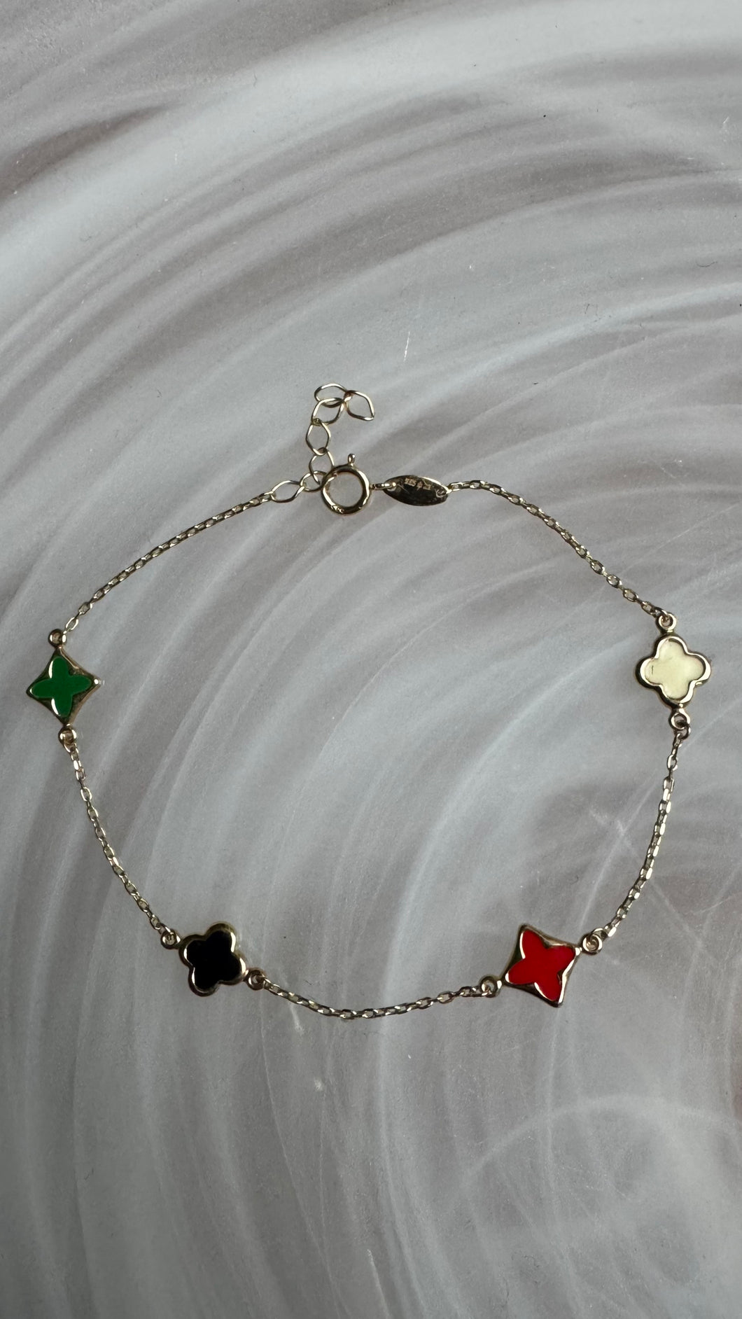 14k multi coloured cloverleaf bracelet