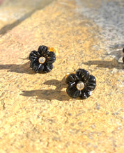 Black enamel flower studs