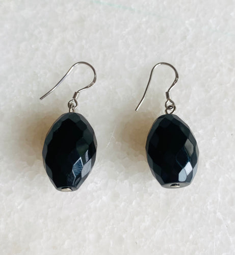Faceted onyx oval earrings