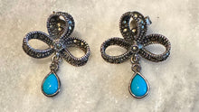 Turquoise marcasite bow earrings