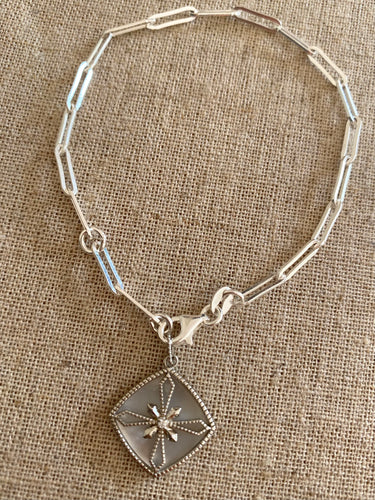 Open link with mother of pearl charm bracelet