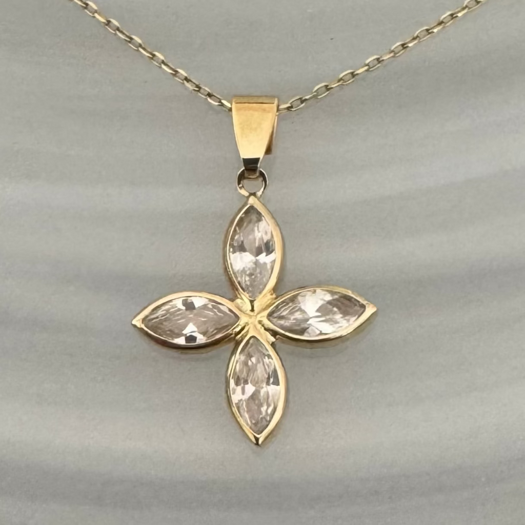 14k Sapphire marquise cross – Aliki Jewellery