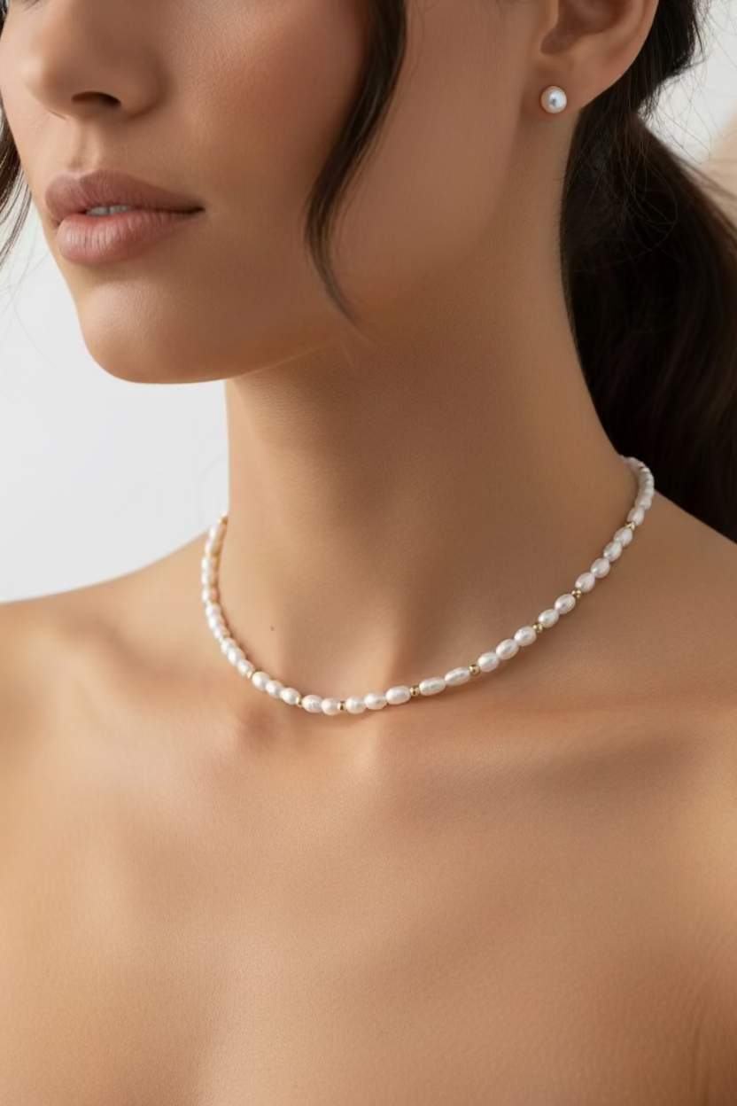 Gold beads and seed pearl necklace