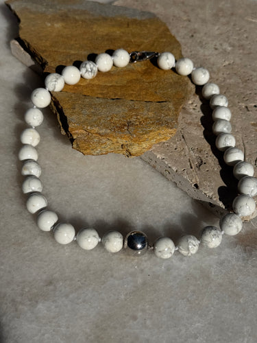 White howlite necklace with sterling silver centrepiece