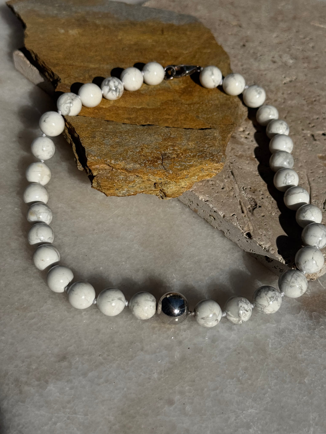 White howlite necklace with sterling silver centrepiece