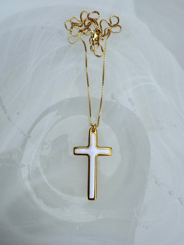 White enamel cross necklace