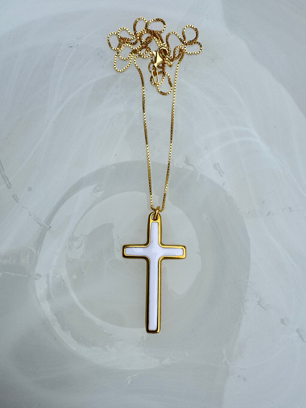 White enamel cross necklace