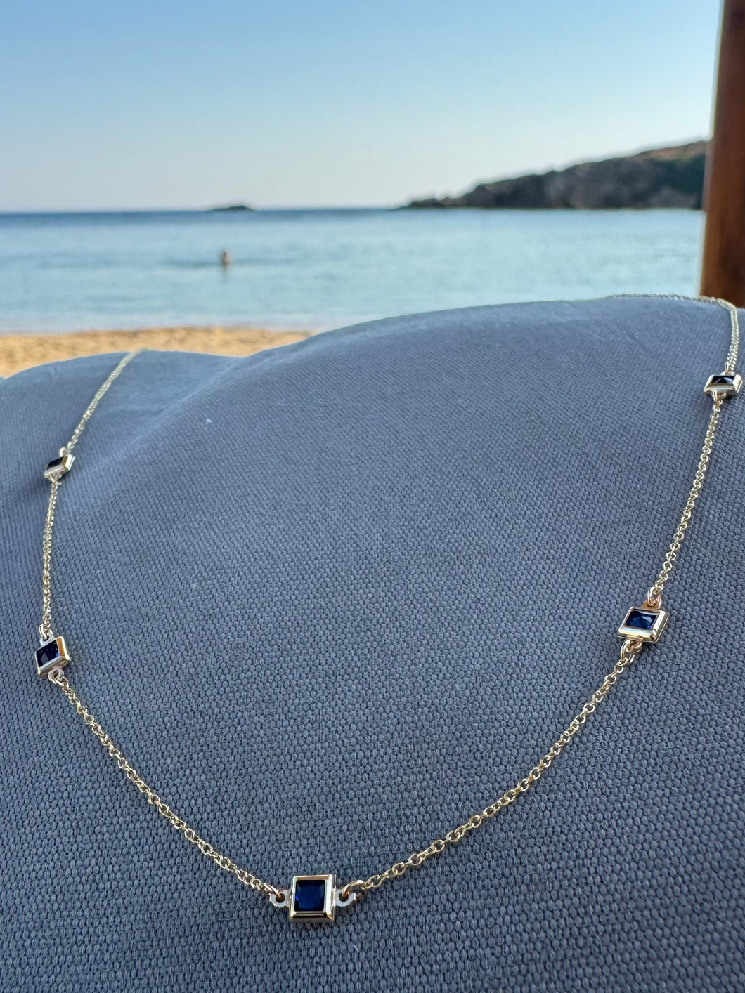 Μπλέ blue squares necklace 9k gold