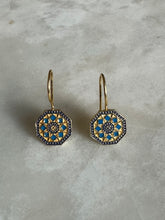 Octagon blue enamel earrings