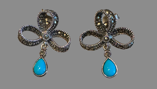 Turquoise marcasite bow earrings