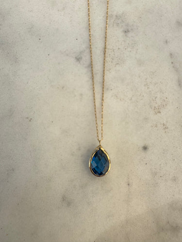 London blue tear drop necklace in 14k gold