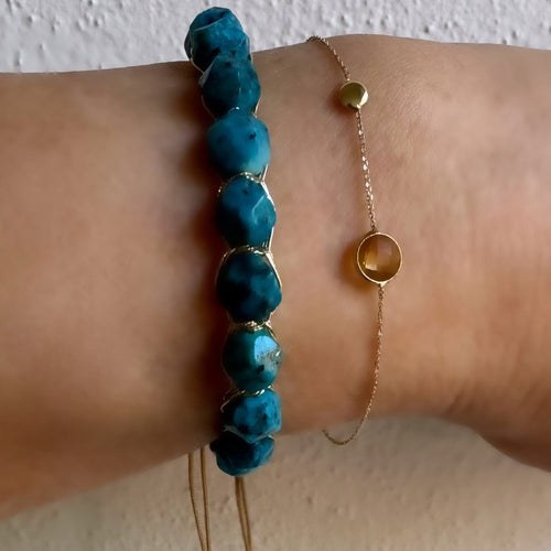 Turquoise howlite with gold and taupe thread