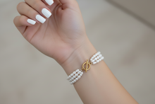 Triple layered rice pearl bracelet