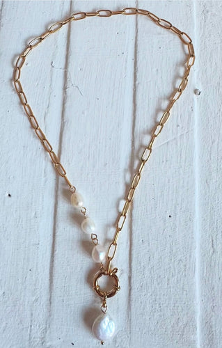 4 fresh water pearls paper clip necklace