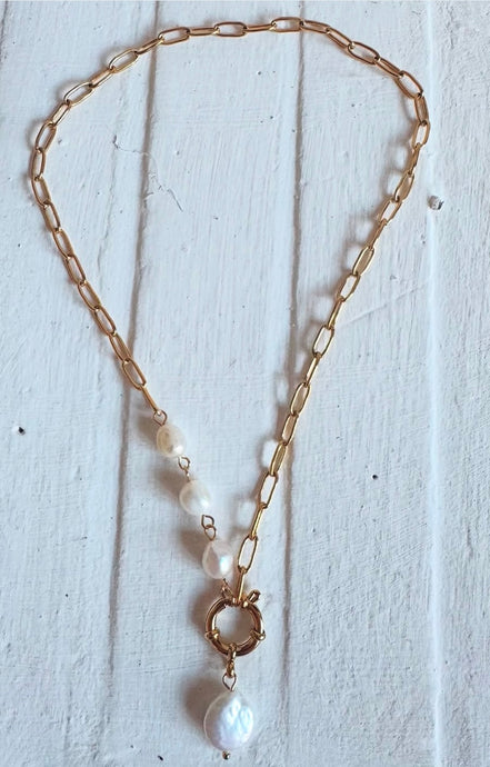 4 fresh water pearls paper clip necklace