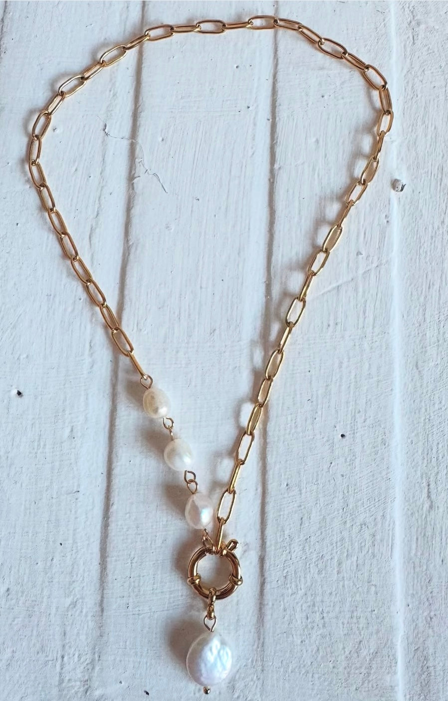 4 fresh water pearls paper clip necklace