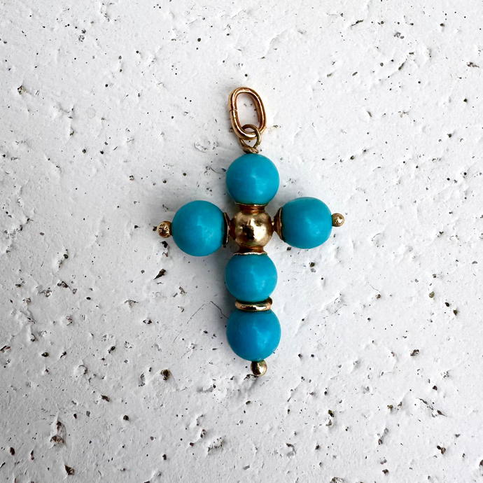 Blue turquoise 14k gold cross