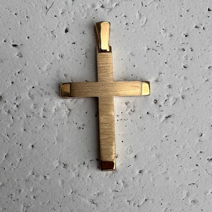 14k brushed and full sheen crucifix