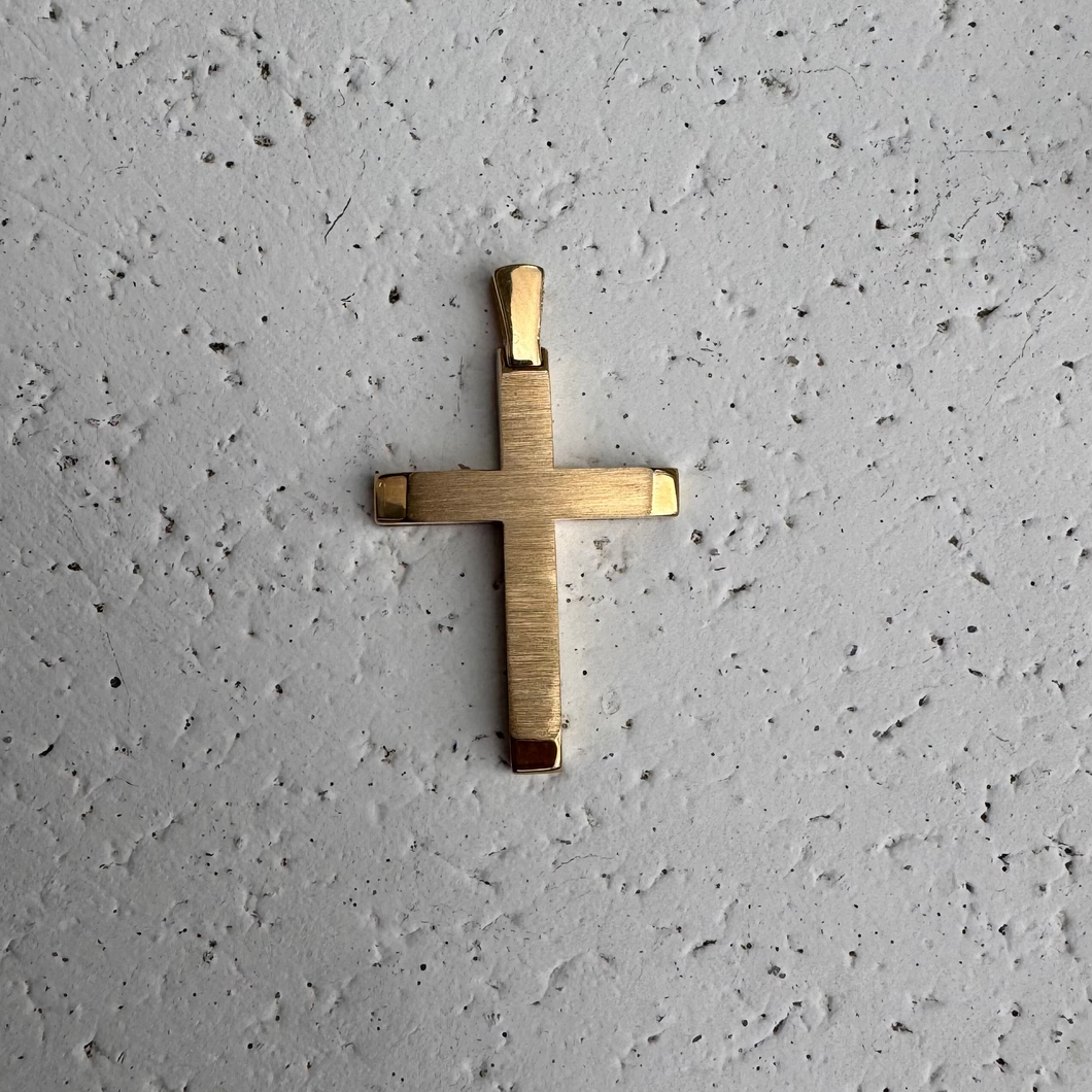 14k brushed and full sheen crucifix