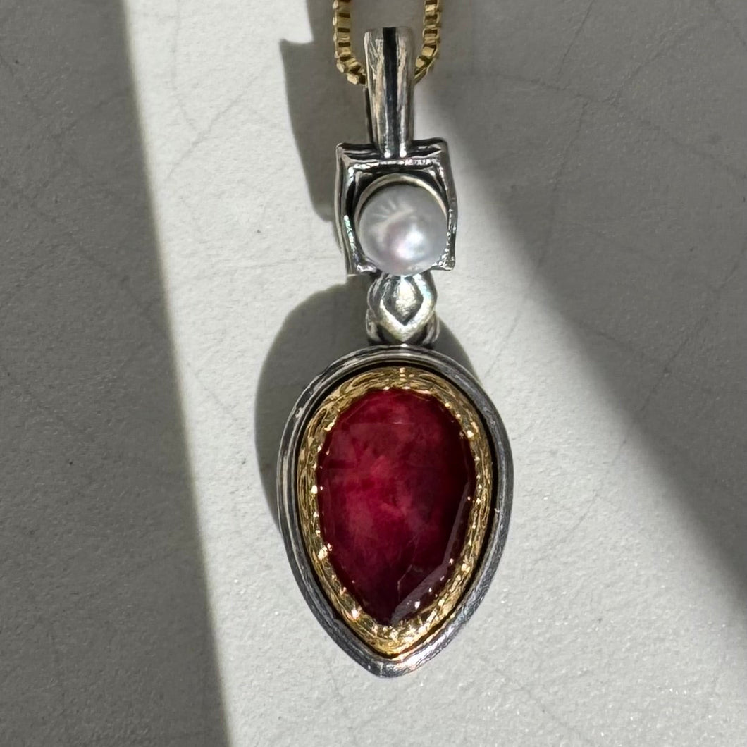Ruby teardrop with pearl