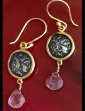 The ancient ‘Diopeithes’ coin with rose quartz drop earrings
