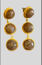 Rustic brown quartz trio drop earrings