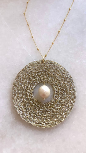 Jenny crocheted bespoke circle with fresh water pearl