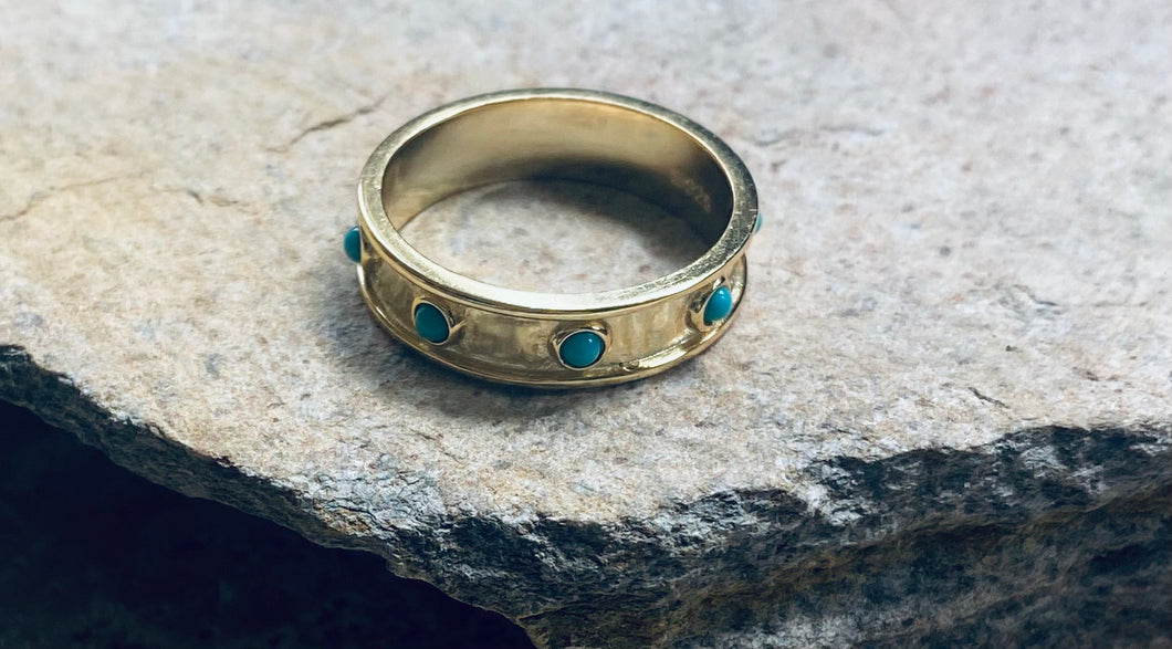 Turquoise and deals gold wedding band