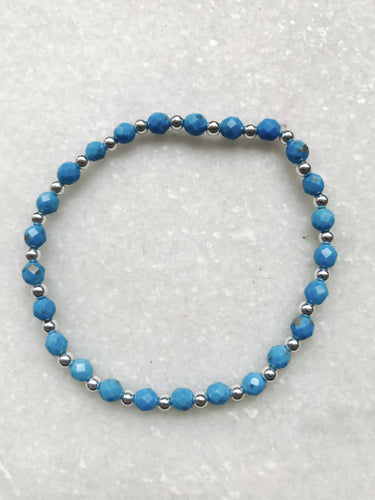 Stretchy Beaded Bracelet - Turquoise or Onyx on Silver or Gold