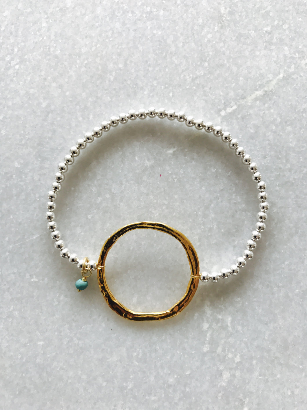 Sterling Silver with Hammered Yellow Gold Vermeil Circle Bracelet
