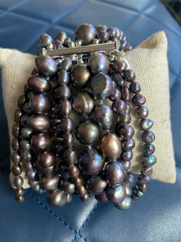 Multi strand black fresh water pearl bracelet