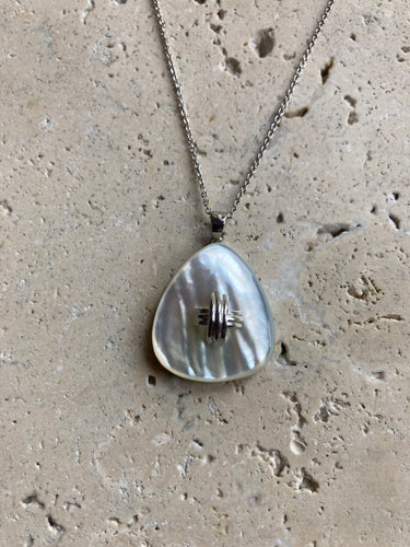 Mother of pearl & reed cross Silver necklace