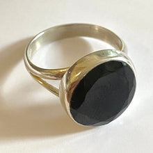 Oval faceted black onyx sliver ring