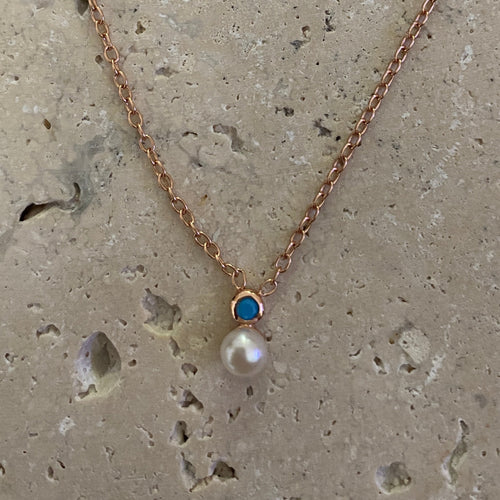 Pearl and turquoise bead necklace