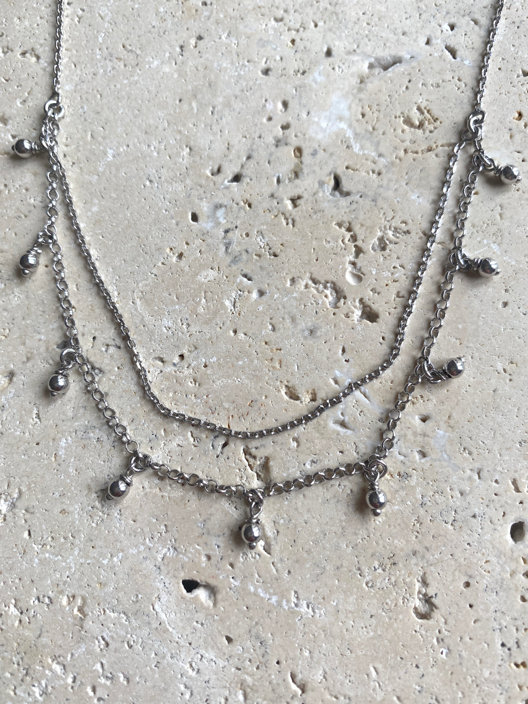 Double Row Silver necklace with silver beads