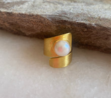 Brushed double twist pearl ring in silver & Gold
