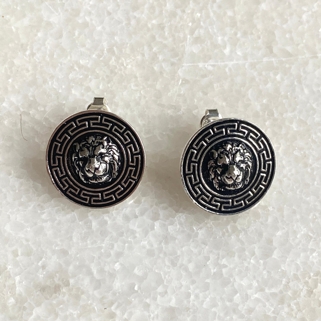 Lion Greek Key stud earrings