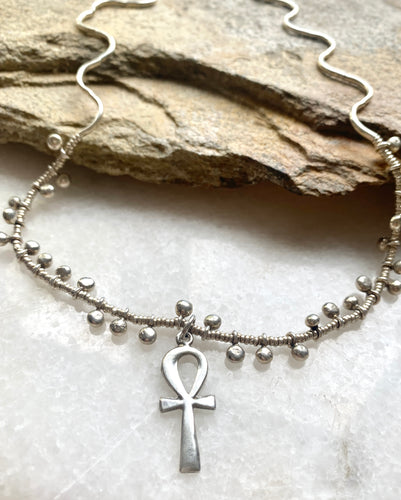Ankh on beaded tribal chain