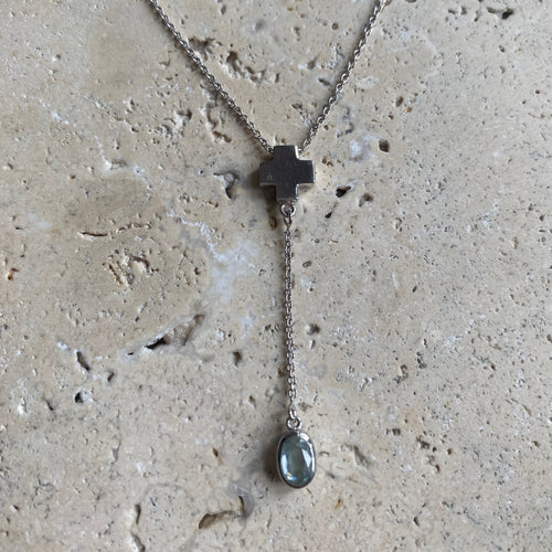 Rhea Block cross with blue topaz drop (rose or Silver)