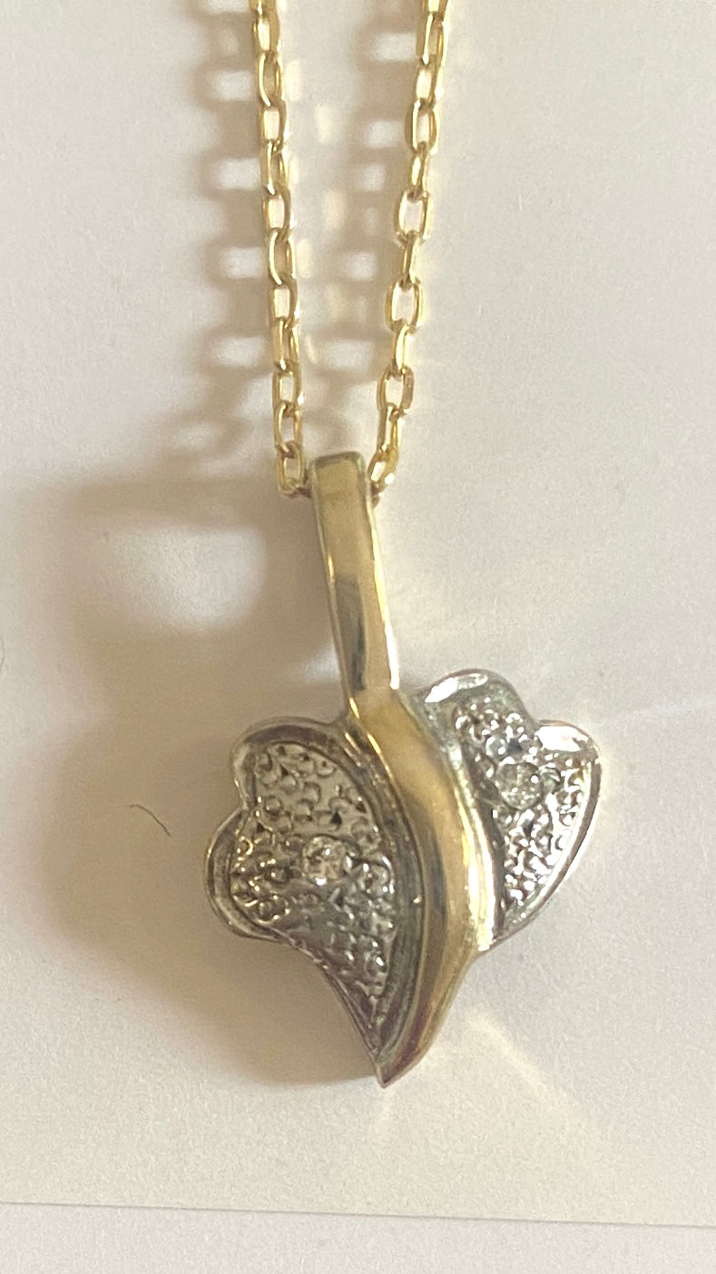 Two Hearts 9k gold and diamond necklace