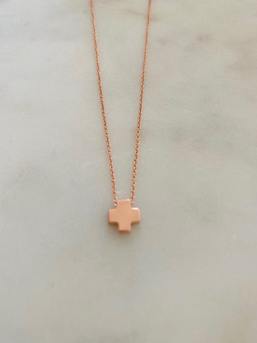 Rhea Block Cross Necklace - Rose Gold