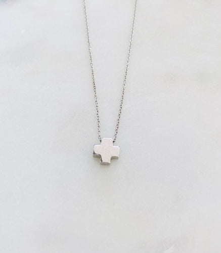 Rhea Block Cross Necklace - Sterling Silver