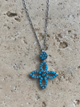 Turquoise CZ cross in yellow or rose gold plated necklace
