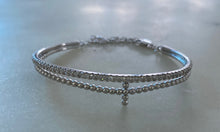 2 Row silver bead and CZ  bracelet (cross)