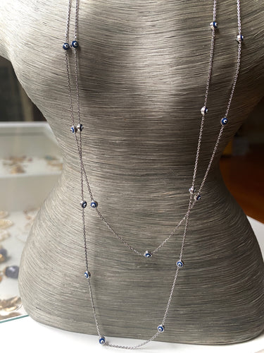 Mati-eyes long silver necklace