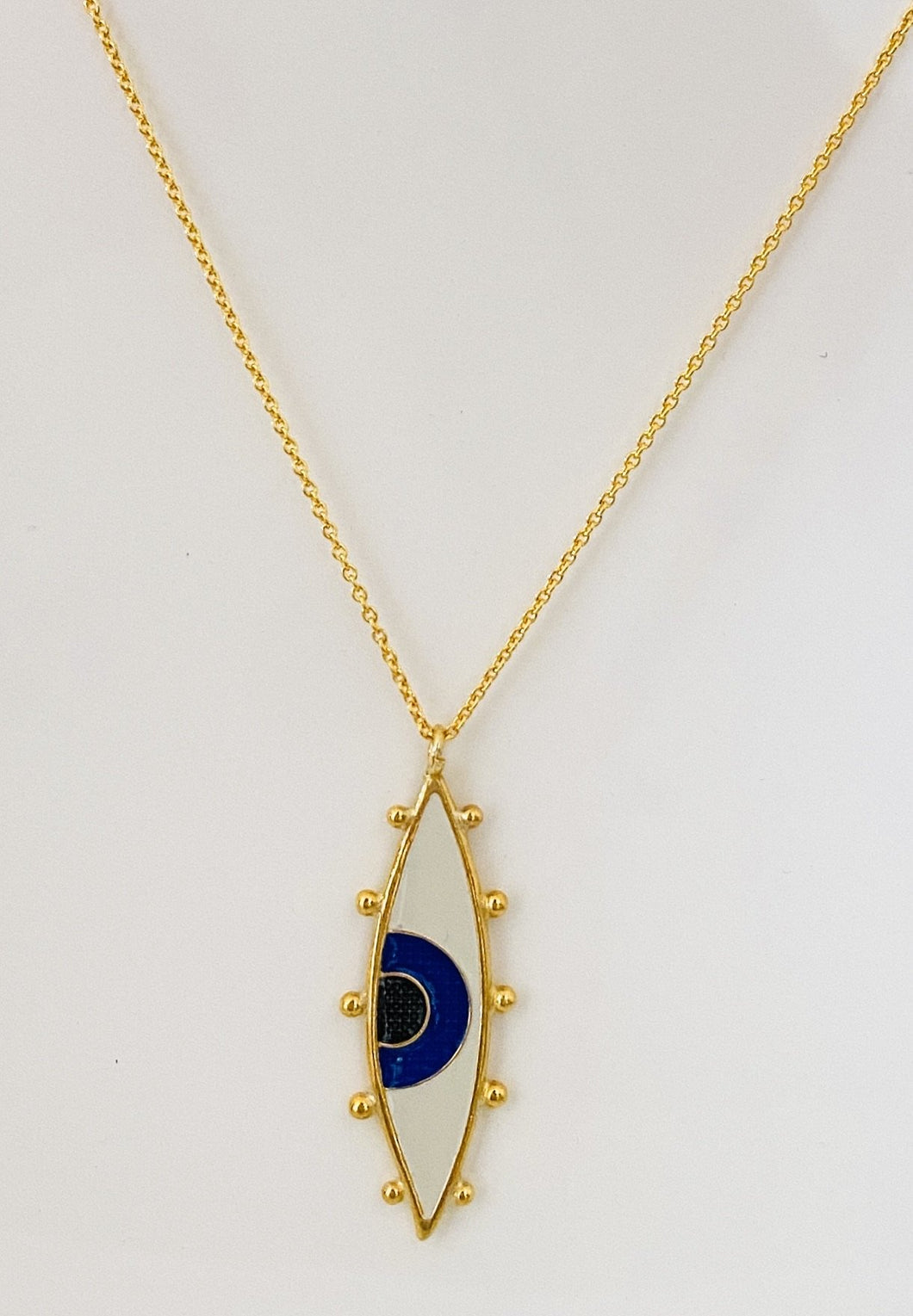 Aristea blue and white enamel mati necklace