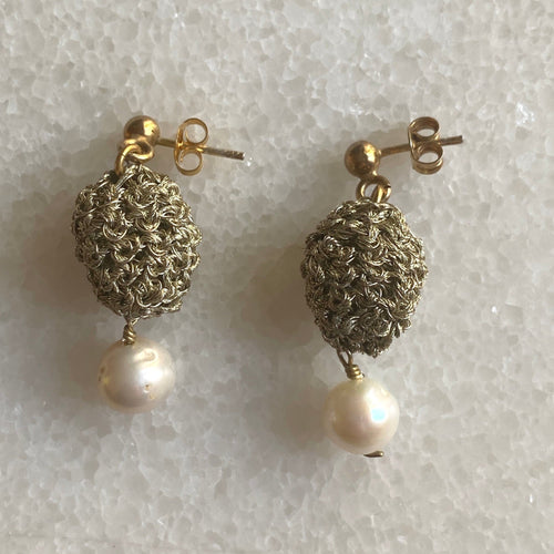 Vasso Galati crochet basket & fresh water pearl drops