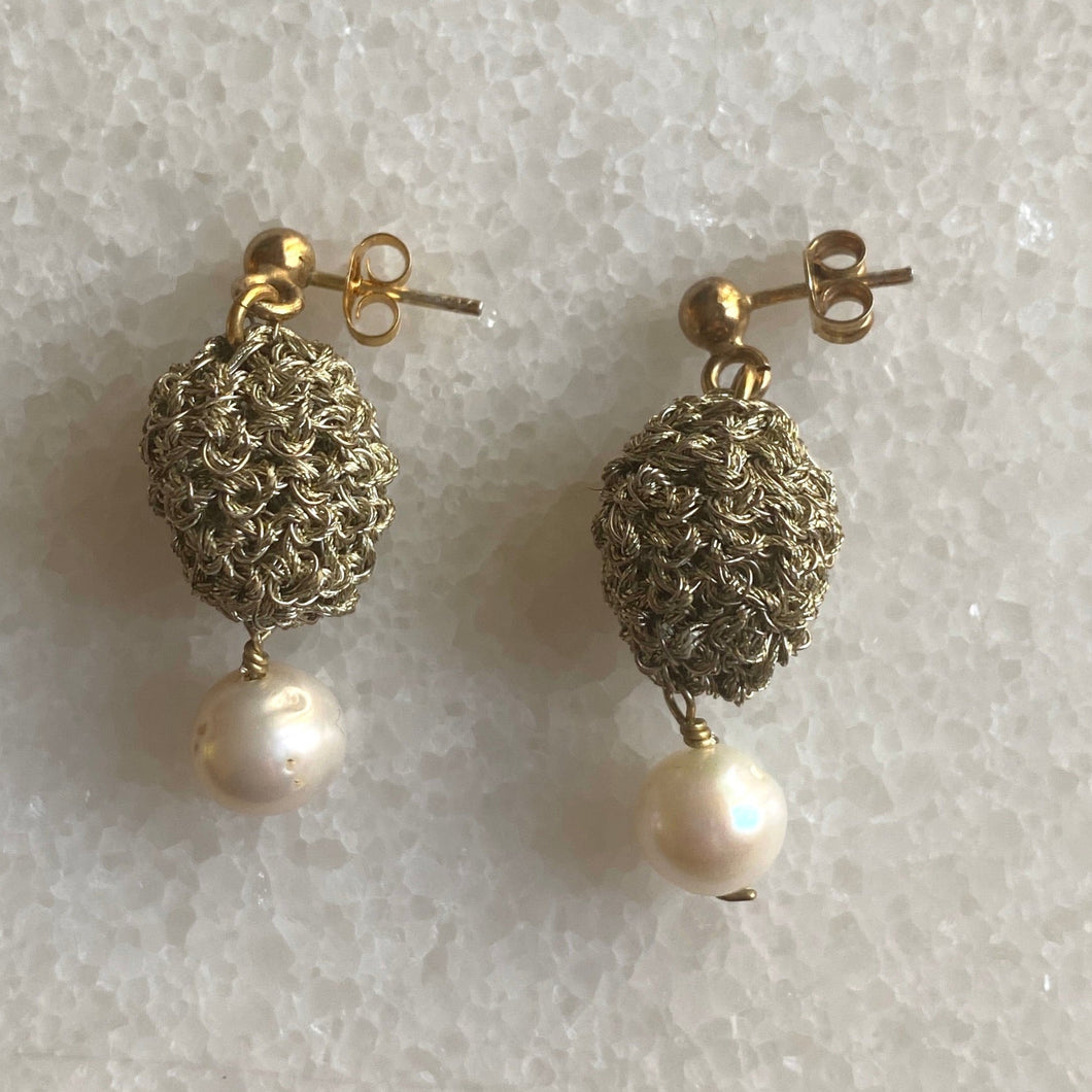 Vasso Galati crochet basket & fresh water pearl drops