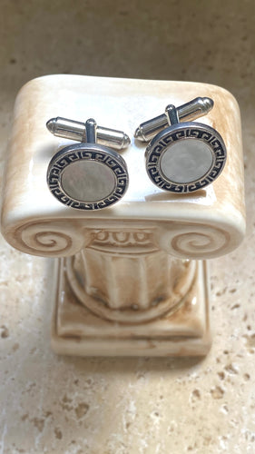 The Meandros Greek key mother of pearl cufflinks